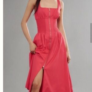 Anthropologie Coral Zip-Front Maxi Dress